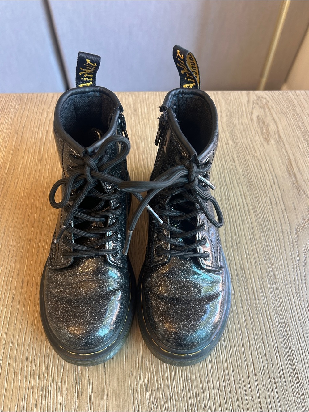 Dr. Martens Black Glitter Lace-Up Combat Boots